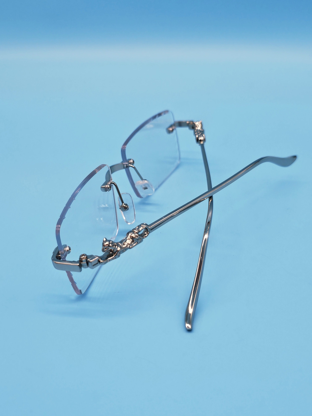 Silver Rimless Fashion Eyewear - Clear Lenses